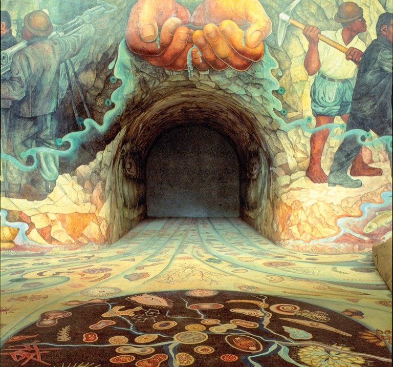 Parte do mural Água, origem da vida (Autoria de Diego Rivera)