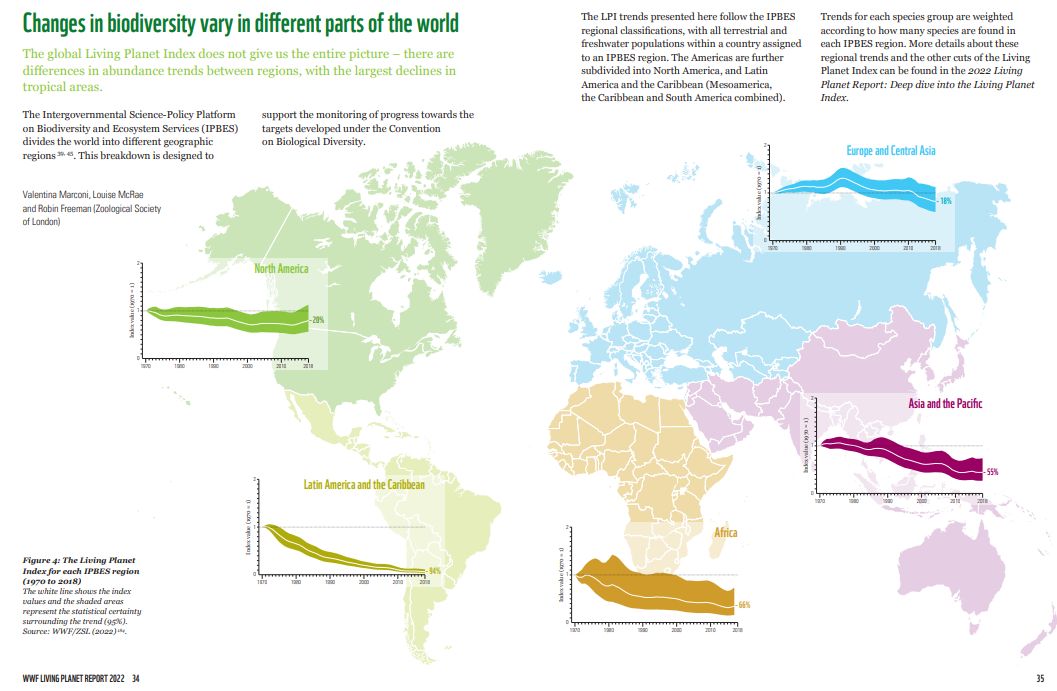 mudanças na biodiversidade em diferentes partes do mundo