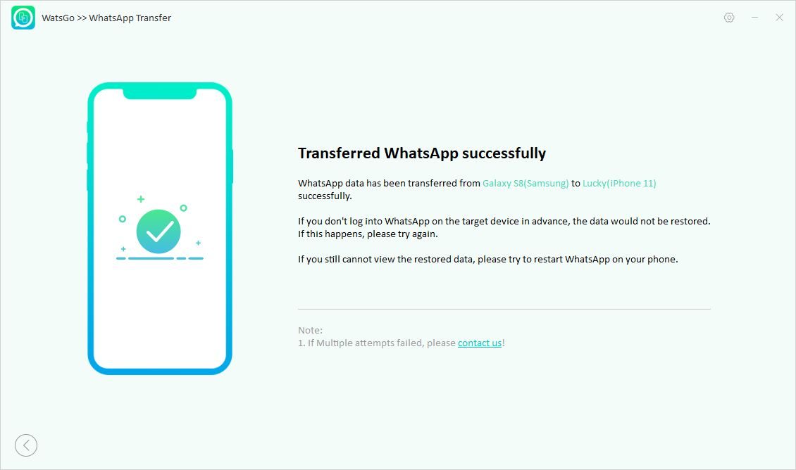 guia watsgo - sucesso de transferência do whatsapp