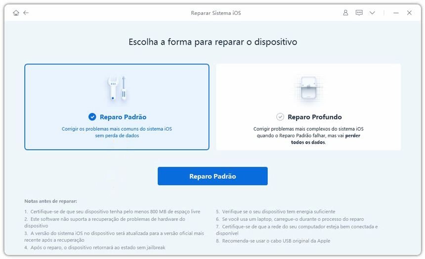 corrigir sem perda de dados usando tenorshare reiboot