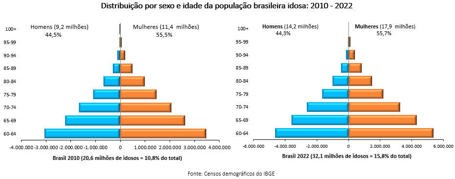 distribuição por sexo e idade da população brasileira idosa