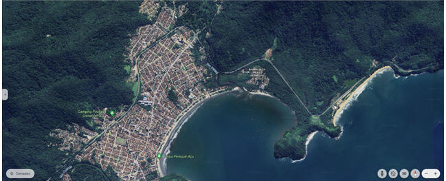 vista aérea geral das praias do perequê açu e da barra seca