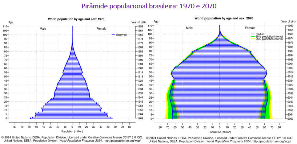 pirâmide populacional brasileira 1970 e 2070